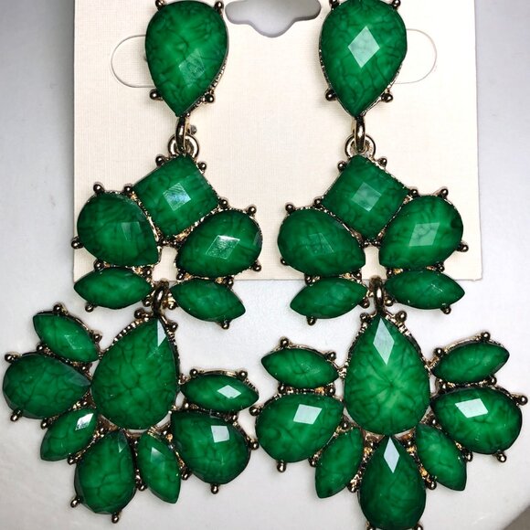 Amrita Evergreen & Gold Chandelier Earrings - Picture 1 of 5